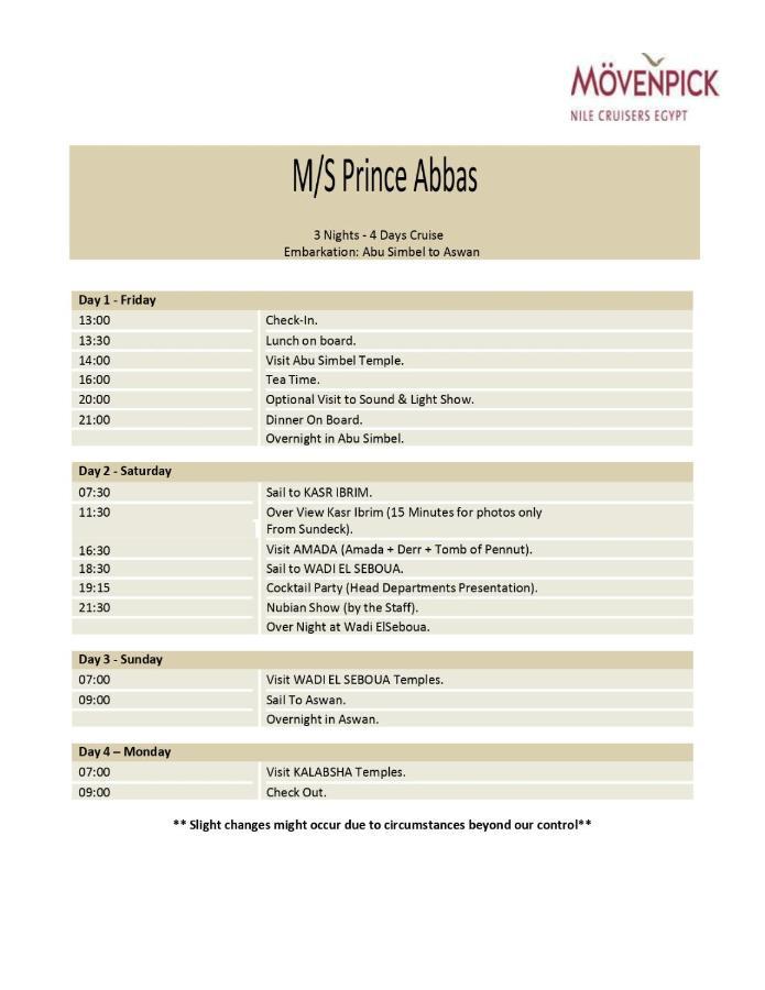 Moevenpick Prince Abbas Lake Nasser Cruise, Every Monday Four Nights From Aswan, Every Friday Three Nights From Abu-Simbel - Including Excursions And Sightseeing Exterior foto